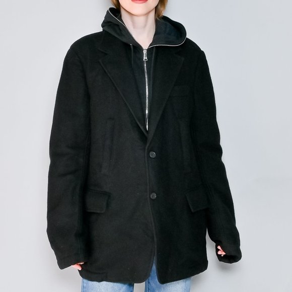 Dolce & Gabbana Other - 192. DOLCE & GABBANA Black Wool-Blend Hooded Hybrid Jacket XL IT 52